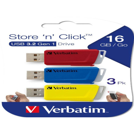 Verbatim - USB Pen Drive 3.2 Gen 1 Drive - 16 GB - rosso/giallo/blu - conf. 3 pezzi - 49306