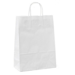 Shopper - maniglie cordino - 18 x 8 x 24 cm - carta kraft - bianco - Mainetti Bags - conf. 25 pezzi