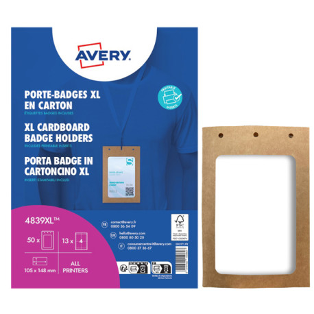 Portabadge A6 - in cartoncino plastificato - laser/inkjet - 105 x 148 mm - Avery - Conf. 50 pezzi