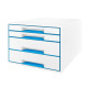 Cassettiera Cube - 28,7 x 27 x 36,3 cm - 4 cassetti - bianco/azzurro - Leitz