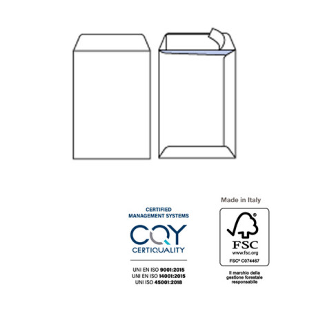 Busta a sacco Competitor FSC - strip adesivo - 16 x 23 cm - 80 gr - bianco - Pigna Envelopes - conf. 100 pezzi