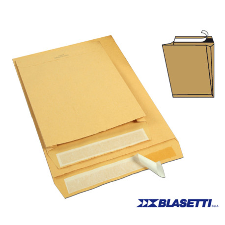 Busta a sacco Monodex - soffietti laterali - strip adesivo - 23 x 33 x 4 cm - 100 gr - avana - Blasetti - conf. 250 pezzi