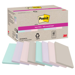 Blocco foglietti Post-it SuperSticky - 622R-SS8COL - 75 x 127 mm - carta riciclata - assortiti - 70 fogli - Post-it - conf. 8 b