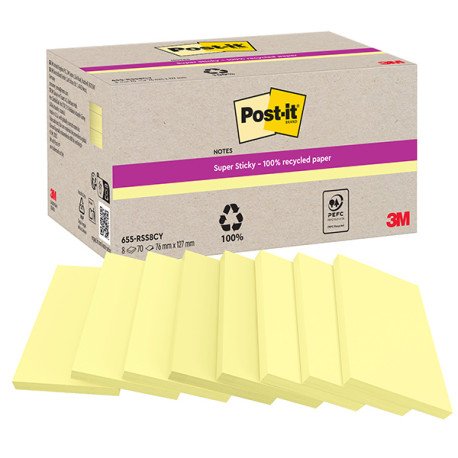 Blocco foglietti Post-it SuperSticky - 622R-SS8CY - 75 x 127 mm - carta riciclata - giallo Canary - 70 fogli - Post-it - conf. 