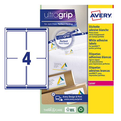 Etichette adesive L7169 - in carta - angoli arrotondati - laser - permanenti - 99,1 x 139 mm - 4 et/fg - 15 fogli - bianco - Av