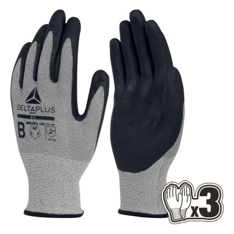Guanti antitaglio Venicut B07 - maglia econocut - palmo in nitrile - taglia 10 - grigio - Deltaplus - pack 3 paia