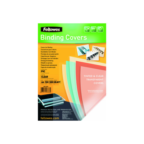 Fellowes Superclear PVC - A4 (210 x 297 mm) - 300 micron - trasparente - 100 pezzi copertina in PVC per rilegatura - per Fellow
