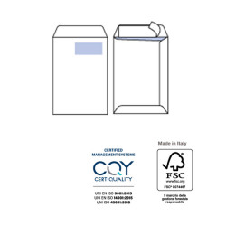 Busta a sacco Competitor FSC - strip adesivo - con finestra - 23 x 33 cm - 100 gr - bianco - Pigna Envelopes - conf. 500 pezzi