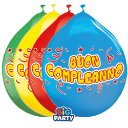 Palloncino - diametro 26 cm - lattice - Buon compleanno - Big Party - conf. 10 pezzi