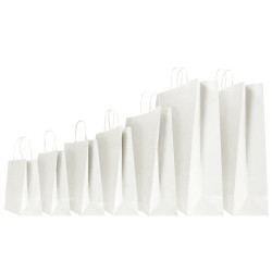 Shopper - maniglie cordino - 14 x 9 x 21 cm - carta kraft - bianco - Mainetti Bags - conf. 25 pezzi