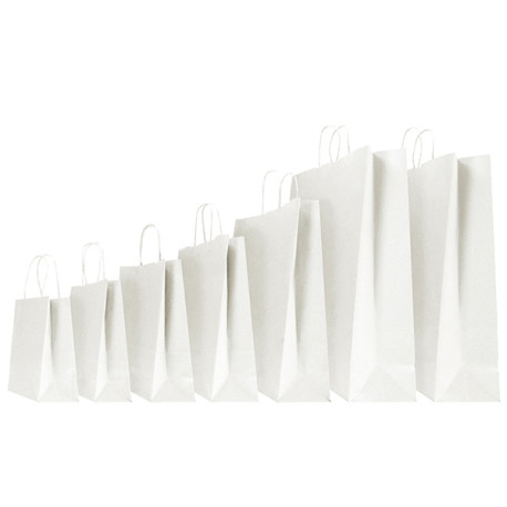 Shopper - maniglie cordino - 14 x 9 x 21 cm - carta kraft - bianco - Mainetti Bags - conf. 25 pezzi