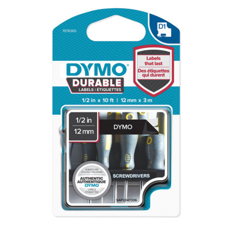 Nastro D1 Durable 1978365 - 12 mm x 3 mt - vinile - nero/bianco - Dymo