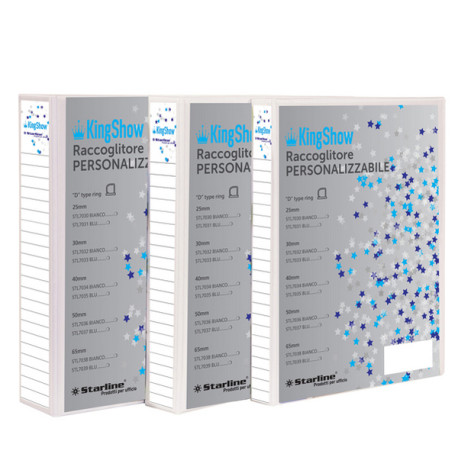 Raccoglitore personalizzabile KingShow - 22 x 30 cm - 4 anelli a D 65 mm - dorso 8 cm - bianco - Starline