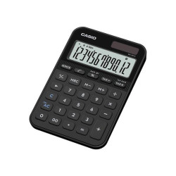 Calcolatrice da tavolo Casio MS-20YC-BK con display a 12 cifre e alimentazione solare/batteria.