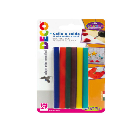 Colle stick per pistole mini - colori assortiti - ø 7 mm - lunghezza 10 cm - Deco - conf. 12 pezzi