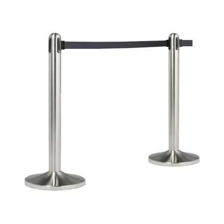 Colonnina segnapercorso cromata - altezza 100 cm - nastro retrattile nero da 210 cm - Securit