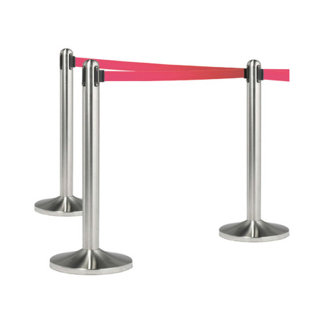 Colonnina segnapercorso cromata - altezza 100 cm - nastro retrattile rosso da 210 cm - Securit