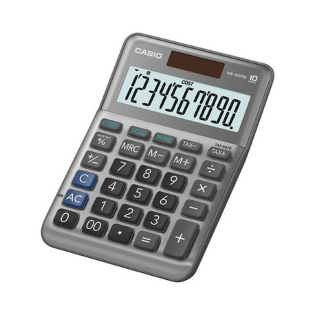 Casio MS-100FM calcolatrice da tavolo con design in metallo. Funzioni disponibili: tasto +/-, tasto doppio zero. Alimentazione 
