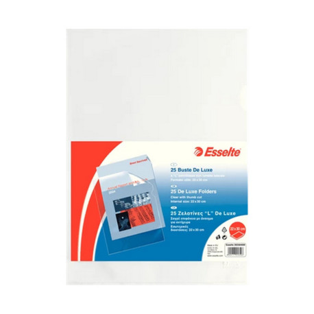 Esselte CF25BUSTE L DELUXE ANTIRIF 22X30, A4, Polipropilene (PP), Trasparente, 30 cm, 22 cm, 25 pz