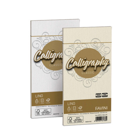 Buste Calligraphy Lino - 110 x 220 mm - 120 gr - bianco 01 - Favini - conf. 25 pezzi