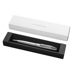 Penna a sfera Pelikan Jazz Noble Elegance con corpo in metallo argentato e meccanismo a rotazione.