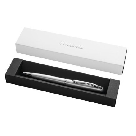 Penna a sfera Pelikan Jazz Noble Elegance con corpo in metallo argentato e meccanismo a rotazione.
