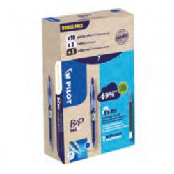 Penna gel a scatto Pilot B2P Begreen 0,7 mm blu, confezione Green Pack da 10 penne e 10 refill