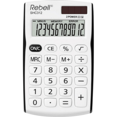 Rebell SHC312, Tasca, Calcolatrice di base, 12 cifre, 1 linee, Batteria/Solare, Nero, Bianco