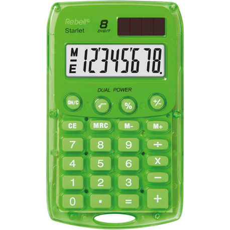 Rebell Starlet GR, Tasca, Calcolatrice di base, 8 cifre, Batteria/Solare, Verde
