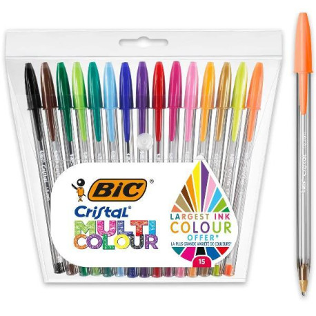Set di 15 penne a sfera BIC Cristal Multicolore con 15 colori assortiti
