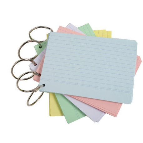 Set di 50 carte didattiche A7 con anello, lineate, colori assortiti