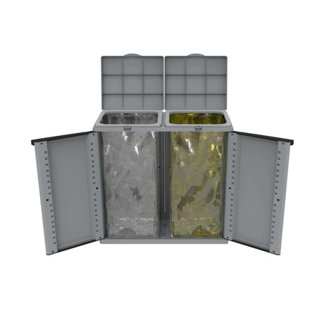 Contenitore EcoCab 2 per raccolta differenziata - 68x39x88,7 cm - 2 portasacco da 110 L ciascuno - grigio/nero - Terry