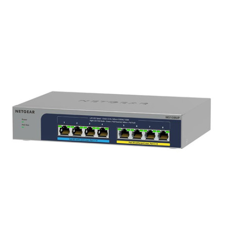 NETGEAR MS108UP, Non gestito, 2.5G Ethernet (100/1000/2500), Full duplex, Supporto Power over Ethernet (PoE), Montabile a paret