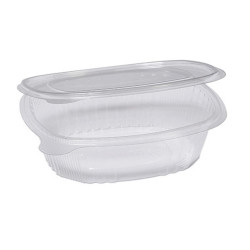 Contenitori ovali in PET - con coperchio incernierato - 16 x 13,5 x 6,2 cm - Europack - conf. 50 pezzi