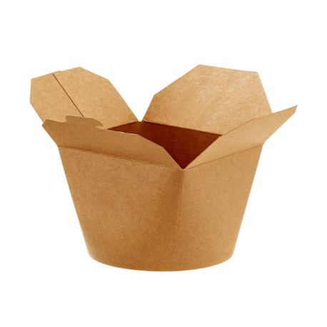 Contenitori rotondi da asporto - 9,8 x 8,5 x 9,2 cm - carta kraft/PE - avana - Leone - conf. 50 pezzi
