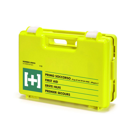 Cassetta medica valigetta plastica giallo fluorescente ALL. 2 per aziende meno 3 dip.cm 32 x 23 x 9
