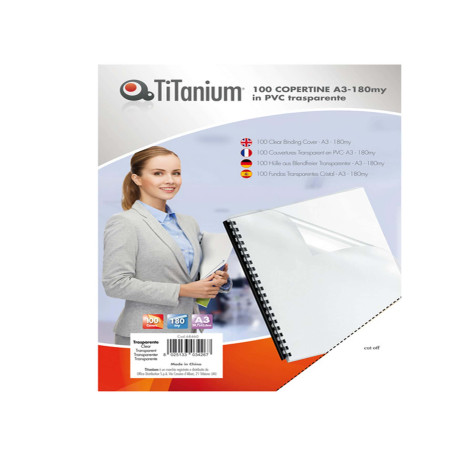 Copertine rilegatura - A3 - 180 micron - PVC - neutro trasparente - Titanium - scatola 100 pezzi