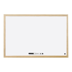 Bi-Office Budget Wood - Lavagna bianca - montabile a parete - 600 x 450 mm - acciaio laccato - magnetica - bianco - cornice nat