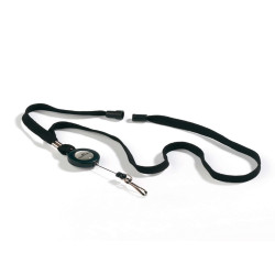 Cordoncino per portabadge - con chiocciola Yo Yo - larghezza 10 mm - filo retrattile da 80 cm - nero - Durable - conf. 10 pezzi