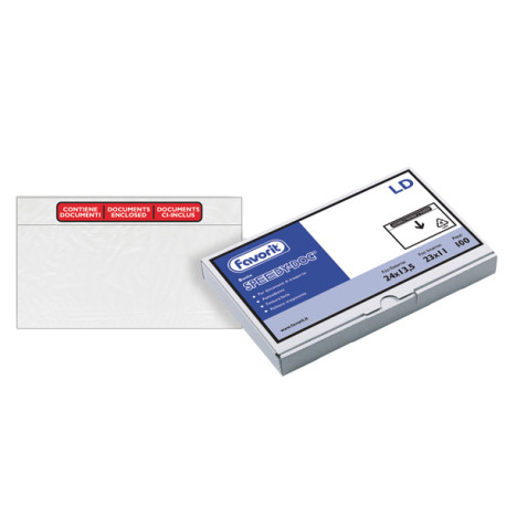 Busta adesiva Speedy Doc - con stampa "contiene documenti" - LD (23 x 11 cm) - LDPE - trasparente - Favorit - conf. 100 pezzi