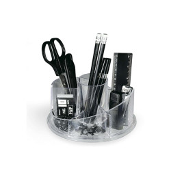 Desk set girevole portatutto - plexiglass - 13 x 16 x 12 cm - accessori inclusi - trasparente - Lebez