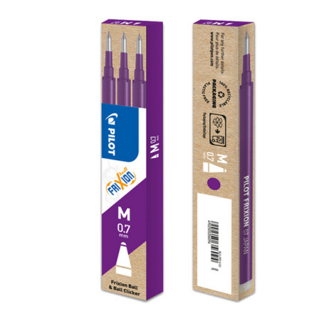 Refill a sfera Frixionball - punta 0,7mm - viola - Pilot - conf. 3 pezzi