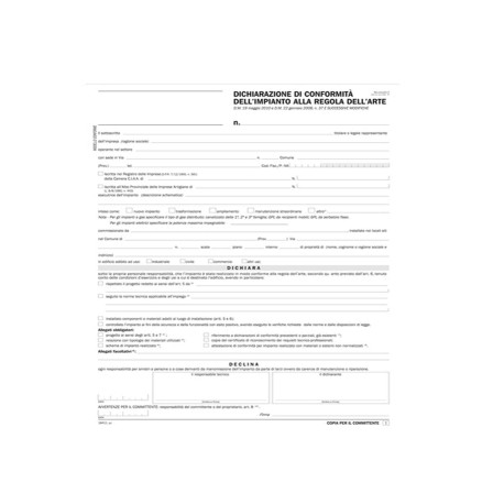 Dichiarazione conformità impianto - snap 5 copie autoric. - 31 x 21 cm - DU184110000 - Data Ufficio