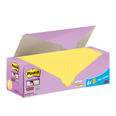 Blocco foglietti Post it® Super Sticky - 654-SSCY-VP24 - 76  x 76 mm - giallo Canary™ - 90 fogli - Post it® - conf. 24 blocchi