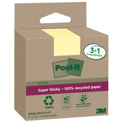 Blocco foglietti Post it® SuperSticky Green - 654R-SSCY3+1 - 76 x 76 mm - carta riciclata - giallo Canary - 70 fogli - Post it®