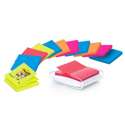Dispenser Pro Post-it Super Sticky Z Notes - PRO-W-12SSCOL-R330 - 76 x 76 mm - colori assortiti - Post-it - 12 ricariche di fog