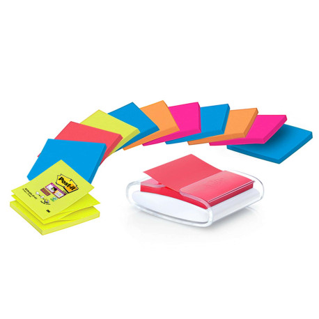 Dispenser Pro Post-it Super Sticky Z Notes - PRO-W-12SSCOL-R330 - 76 x 76 mm - colori assortiti - Post-it - 12 ricariche di fog