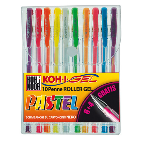 Roller gel colorati - colori pastel - Koh.I.Noor - astuccio 10 roller