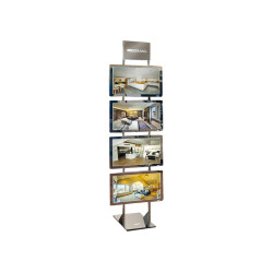 Espositore da pavimento Freestanding LEDMAG - 4 cornici magnetiche A3 retroilluminate a LED - altezza 200 cm - Tecnostyl