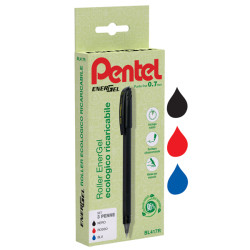 Roller Energel Recycology 96% - punta 0,7 mm - nero/rosso/blu - Pentel - conf. 3 pezzi
